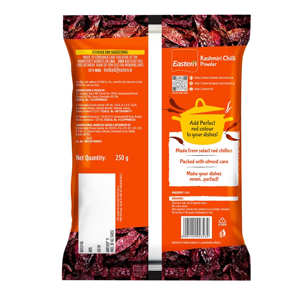 Eastern Kashmiri - Polvere di peperoncino rosso in polvere Kashmiri Lal Mirchi, 250 g, senza aggiunta di conservanti e colori