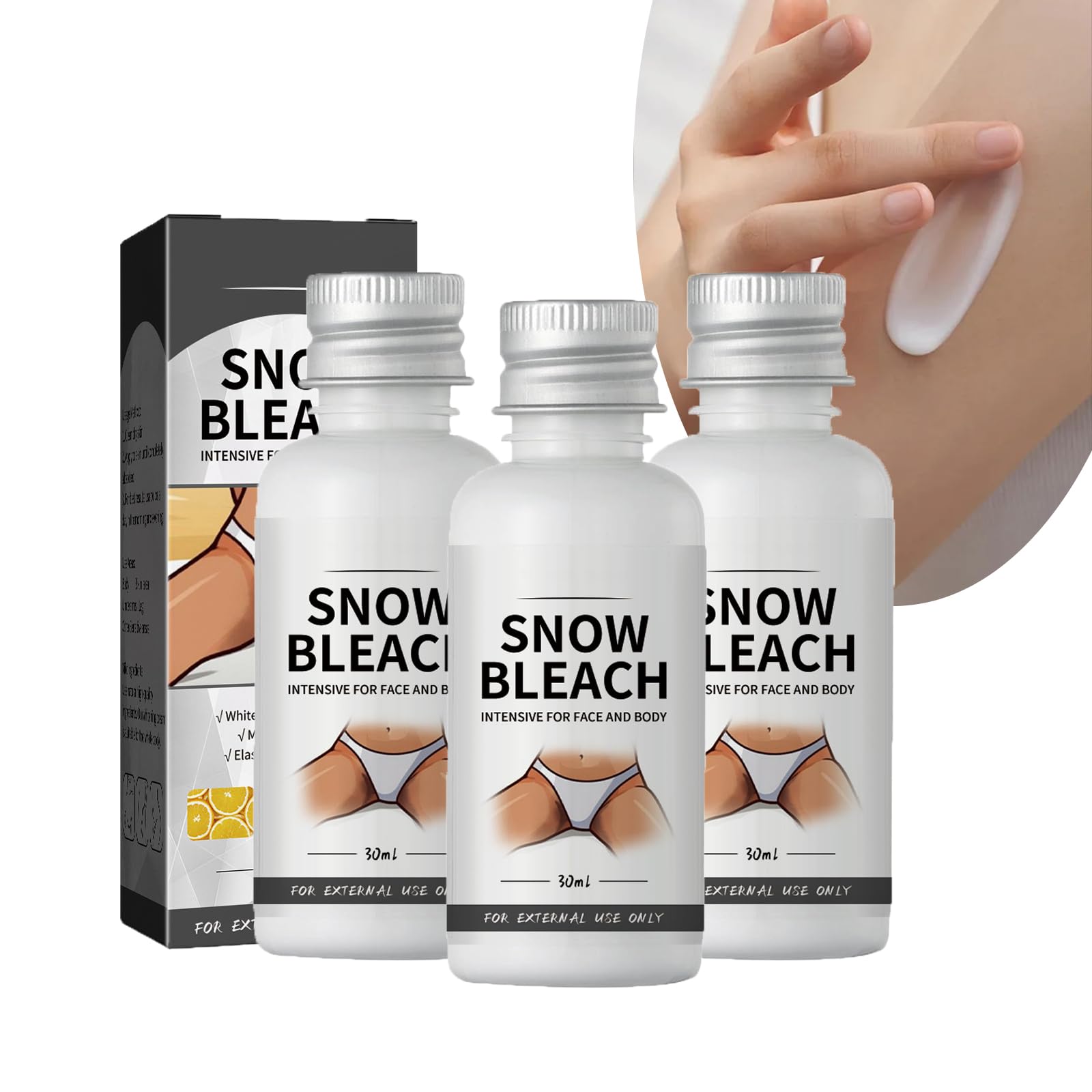 BOTOWIGlowhite Snow Bleach Cream, Snow Bleach Cream for Private Part Underarm Whitening, Natural Skin Lightening Cream, Bleach Cream for Skin Lightening Face and Body (3PCS)
