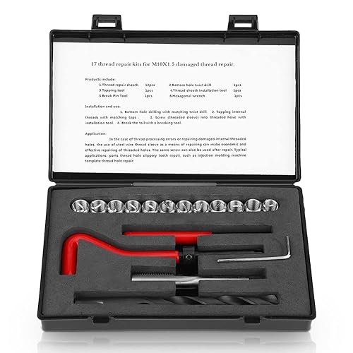 Kit de reparación de roscas, 17 piezas M10 x 1.5 Kit de herramientas de reparación de roscas de acero inoxidable kit de inserción de reparación de