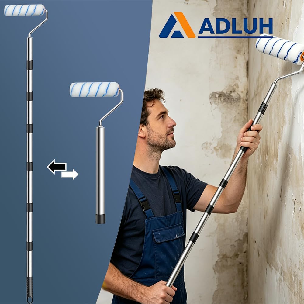 Rodillo para pintura, rodillo de pintor, rodillo de pintura para pintura de pared, 3 piezas de rodillo de pintura de 23 cm, vara telescópica de aleación de aluminio de 17-83 pulgadas, vara