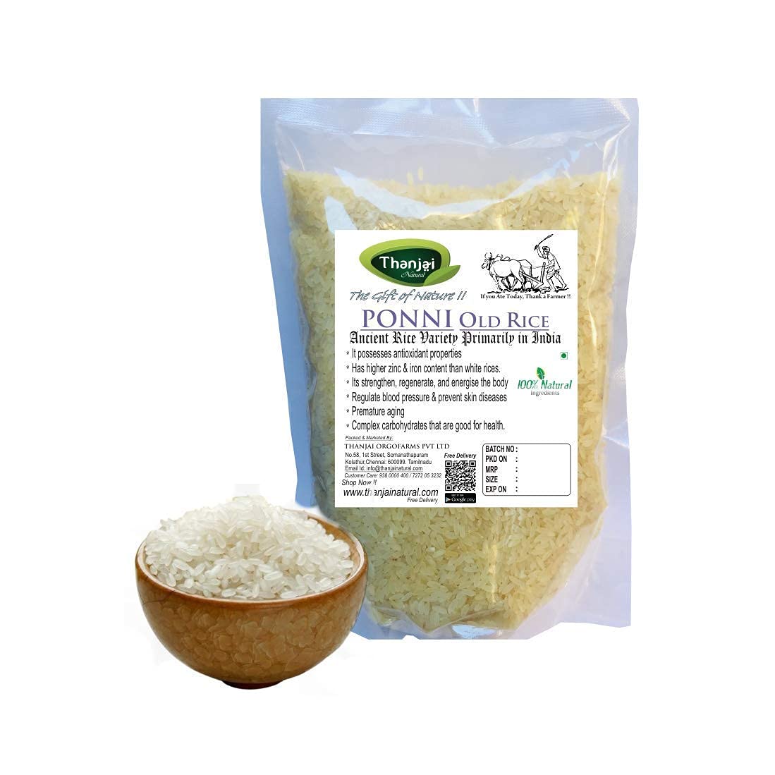 Thanjai Natural's 2kg Old Ponni Raw Rice | Pazhaya Ponni Pure Indian Oldest Traditional Method Farmed & Cultivated 100% Natural,2000g - Image 5 thumbnail