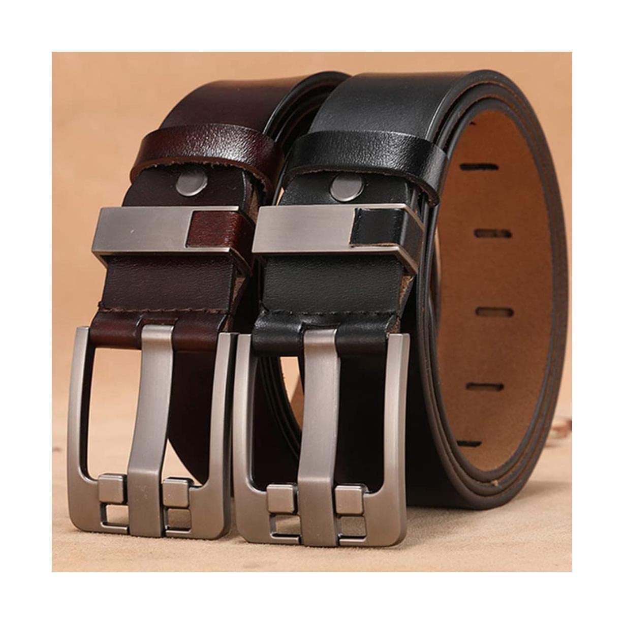 LIOONS Ceinture à la Mode Ceinture habillée en Cuir véritable pour Hommes 100% avec Boucle à Une Seule Broche Ceinture de Travail en Jean Vintage pour Le Travail et Les Affaires Confortable
