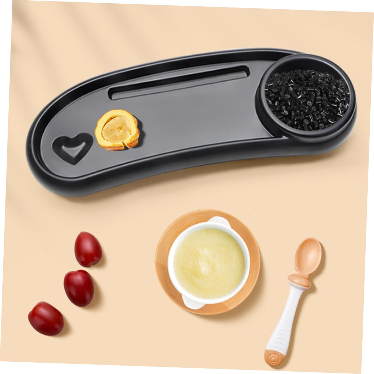 Plateau de Poussette avec Porte-gobelet Stable en Plastique Noir et Facile à Nettoyer, Accessoire pour Repas et Goûter Bébé en Promenade