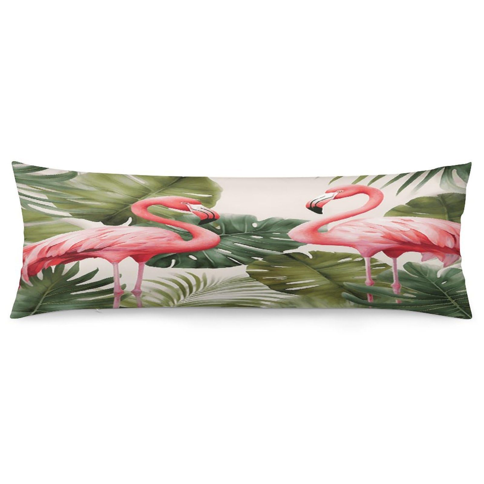Flamingo Palm Trees Leaf Body Pillow Cover Luxury Long Body Pillow Pillowcase with Hidden Zipper Breathable Soft Cozy Pillow Case Wrinkle Fade Resistant Pillowcase 20''×54''