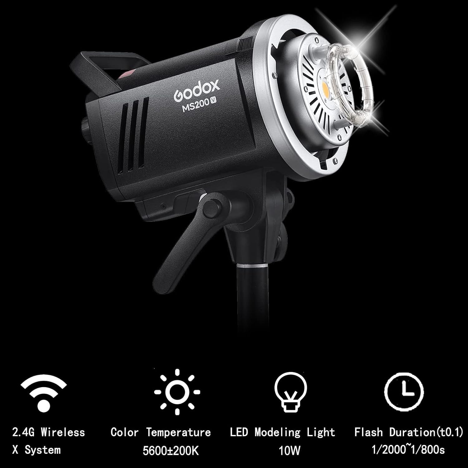 Godox MS300-V 300W Studioblitz, COD LED Einstellicht, 2.4G Wireless X System 5600K Bowen Mount Monolight mit Reflektor für Hochzeitsfotografie GN58