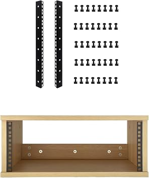 4U Wooden Desktop Studio Rack and 8U Rack Rails with M6 Mount Screws & Cage Nuts, Complete DIY Studio & Server Rack Bundle for Audio Equipment, Mixer, and Network Devices