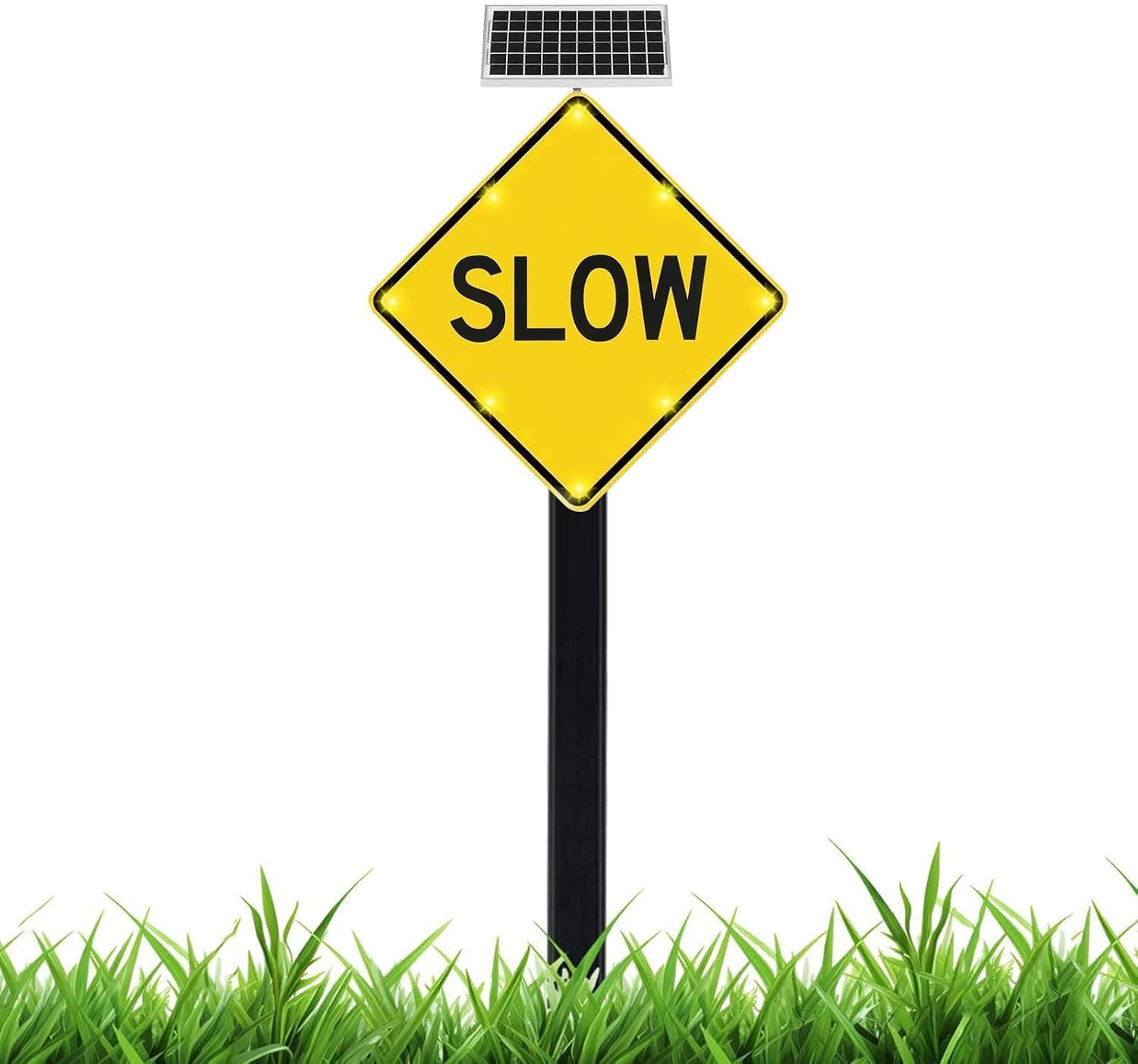24" Solar Power Slow Flashing Traffic Signs - Lighted Illumanated Led Light Traffic Road Signs, Aluminum Speed Bump Road Warning Traffic With automatic flashing function at night (A, 61cm/24in)