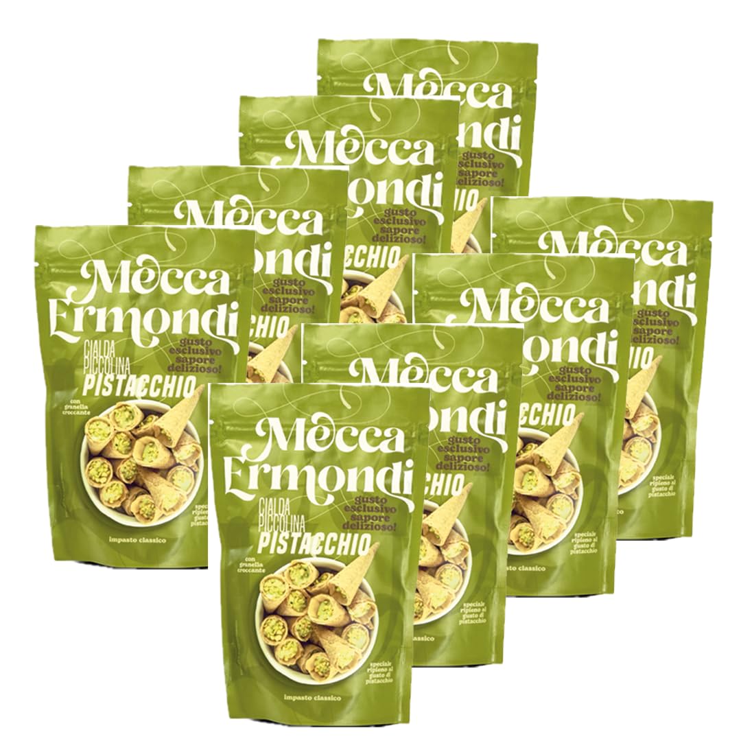 Mecca & Ermondi Set da 8 pacchi Cialda Piccolina Wafer Ripieni al Pistacchio con Croccante, 100g