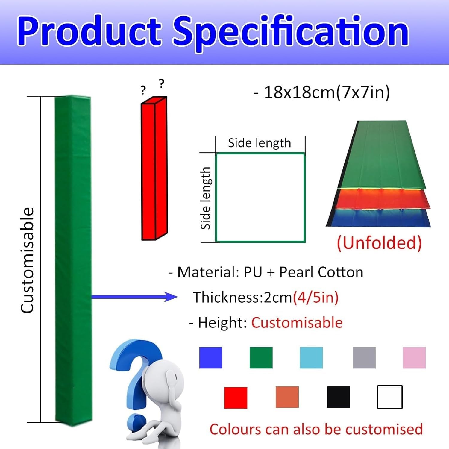 BYZOMU Basketball Support Pole Heavy Duty Safety Pole Pads Square Wrap-Around Pole Pad Poles for Basement Playground Garage(H 3ft/90cm)