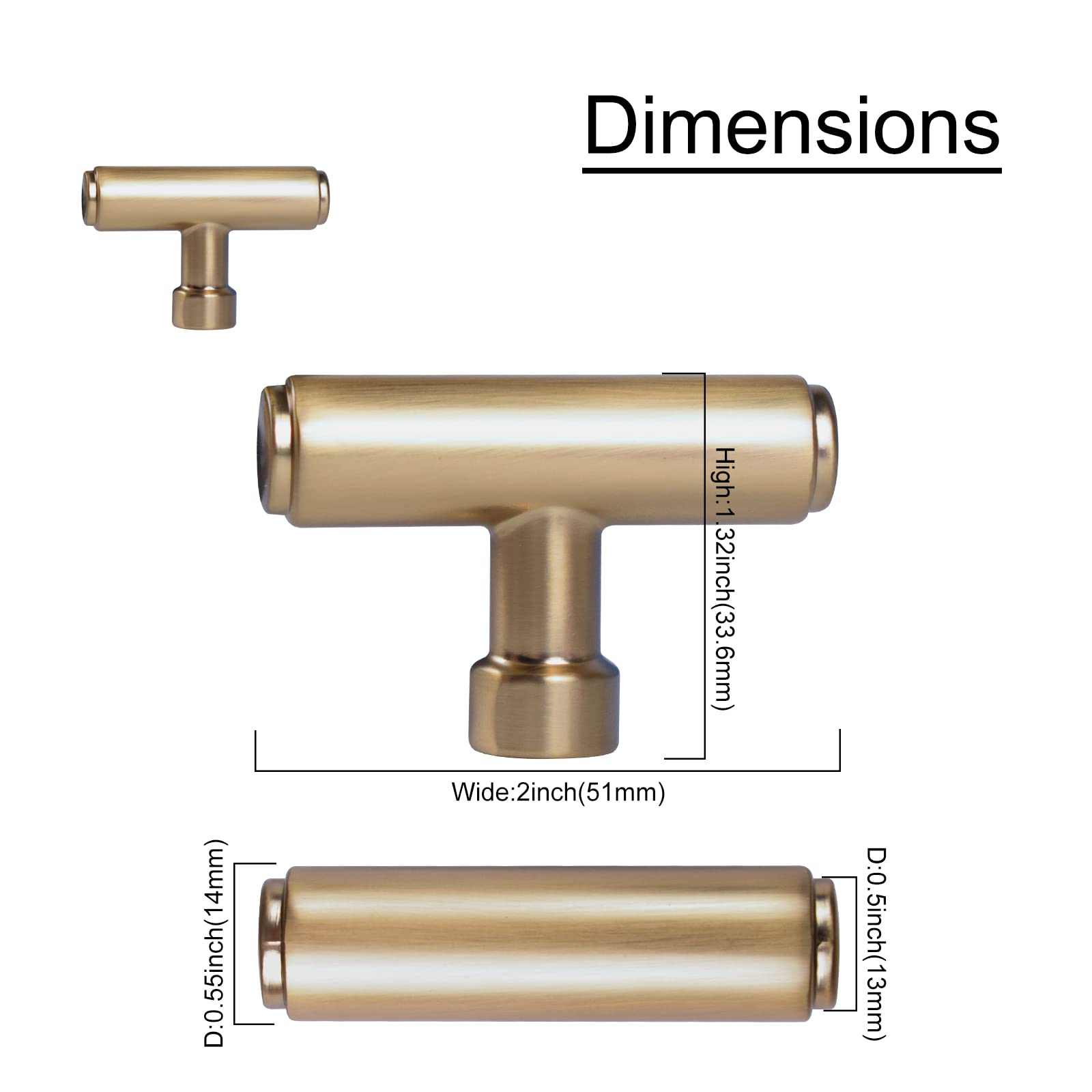KHTUMEWARE-2 T-Bar Knob, Champagne Bronze, 2 in (50 mm), 6-Pack in Champagne Bronze — KHTUMEWARE