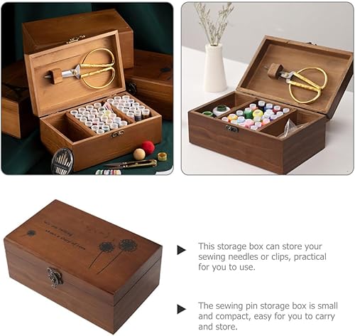 Miniatura 8 de EXCEART Soporte de madera Kit de costura de madera, caja de almacenamiento de aguja de coser de madera, caja de almacenamiento de pasador de costura