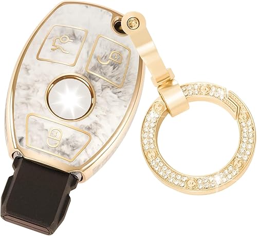 Miniatura 1 de Funda para llavero Mercedes Benz C E M S CLS CLK GLK GLC G Class, carcasa de llave de moda con llavero de oro de diamante, Azul