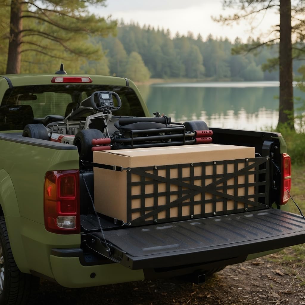 Tailgate Net with Adjustable Buckle Straps 54"x18" Heavy Duty Cargo Net with 4 Straps & 2 Elastic Bungee Cords for Pickup Truck Bed, Universal Fit for Ford F150, Jeep, Toyota Hilux & Tundra