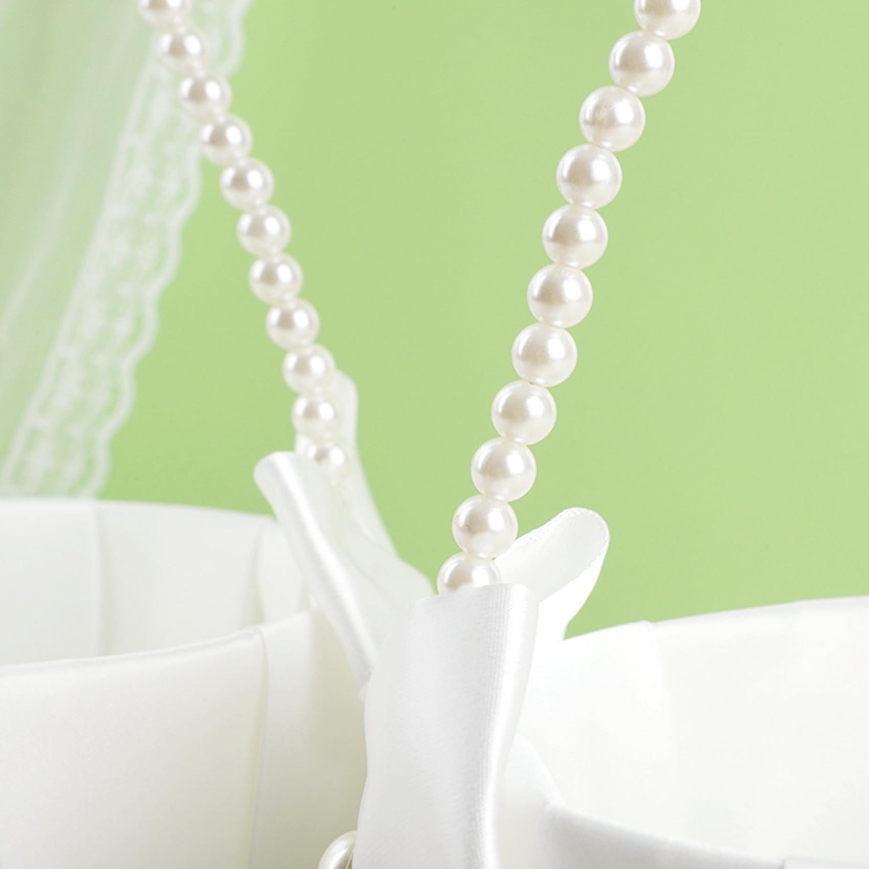 Flower Girl Baskets for Weddings, White Flower Basket with Pearl Handle for Flower Girls - Image 4