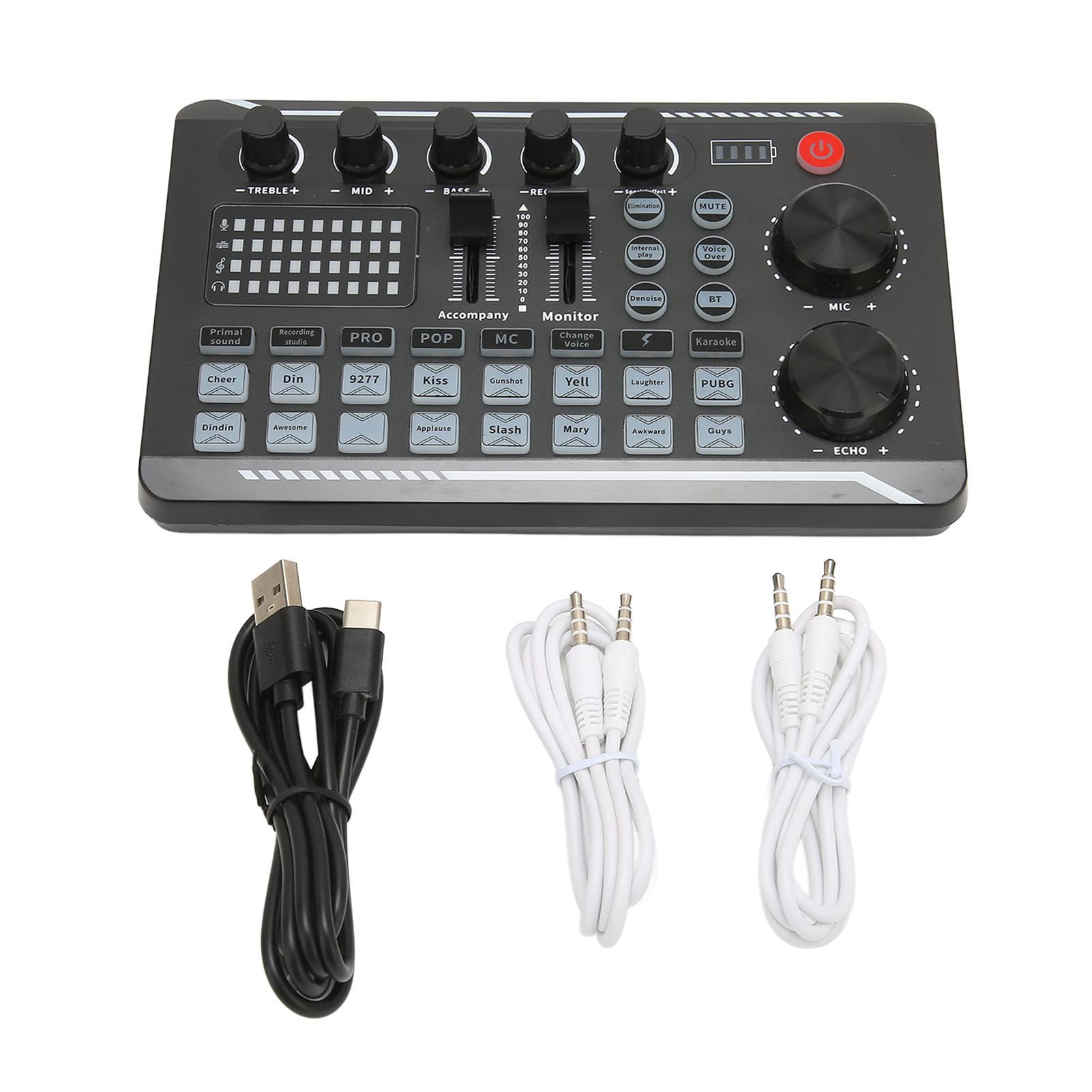 Tablero Mezclador de Sonido, F998 Versión en Inglés Tarjeta de Sonido Externa Profesional, Tablero de Efectos de Sonido Mezclador de Sonido Tarjeta de Sonido de Cambio de Voz, con