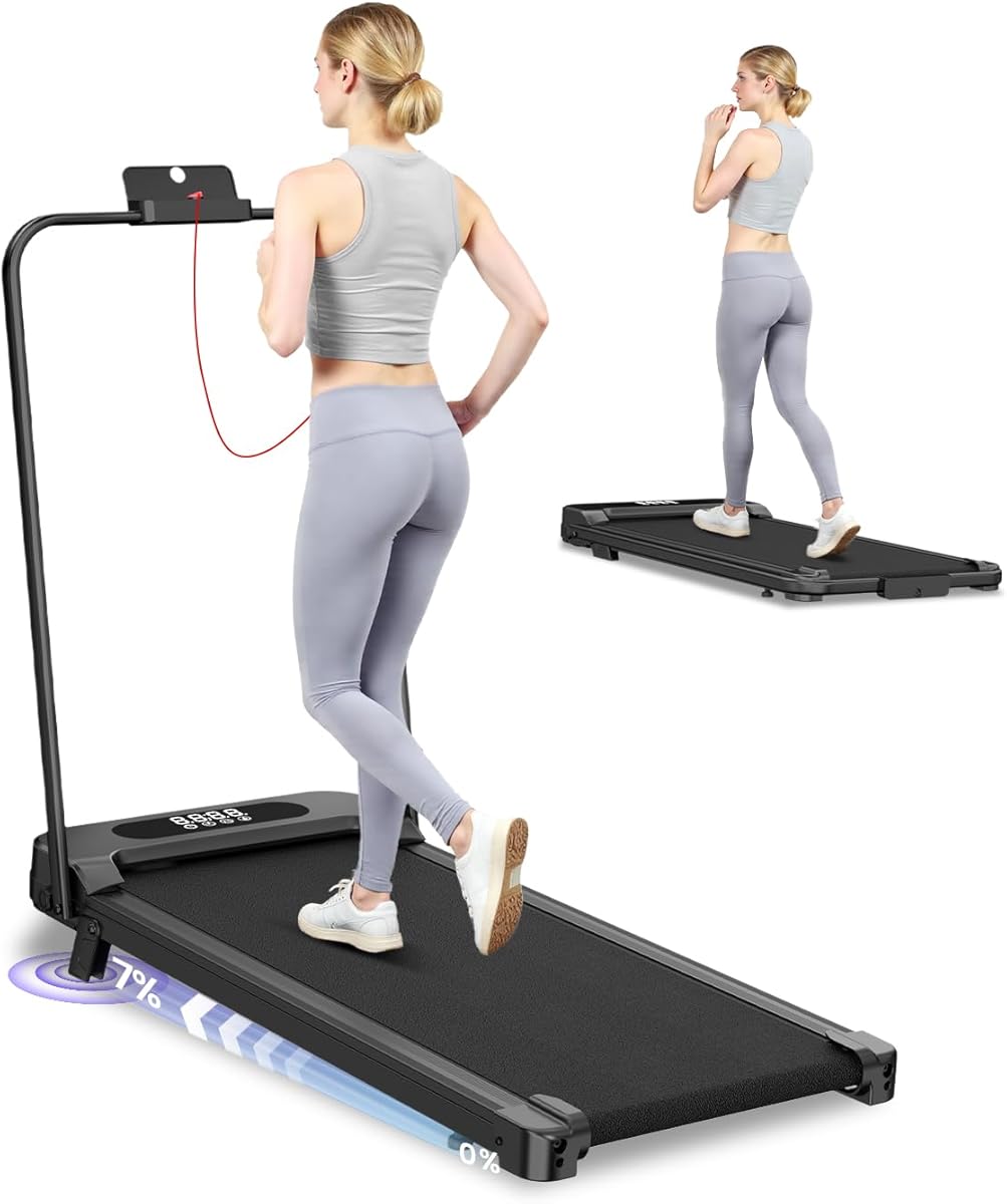 Tapis de Course Pliable avec Pente Réglable 7% – Tapis Roulant Électrique Silencieux 8 km/h, Moteur 2,5HP, Surface Large 40cm, Cadre Renforcé, Écran LCD, Charge 130kg – Maison & Bureau