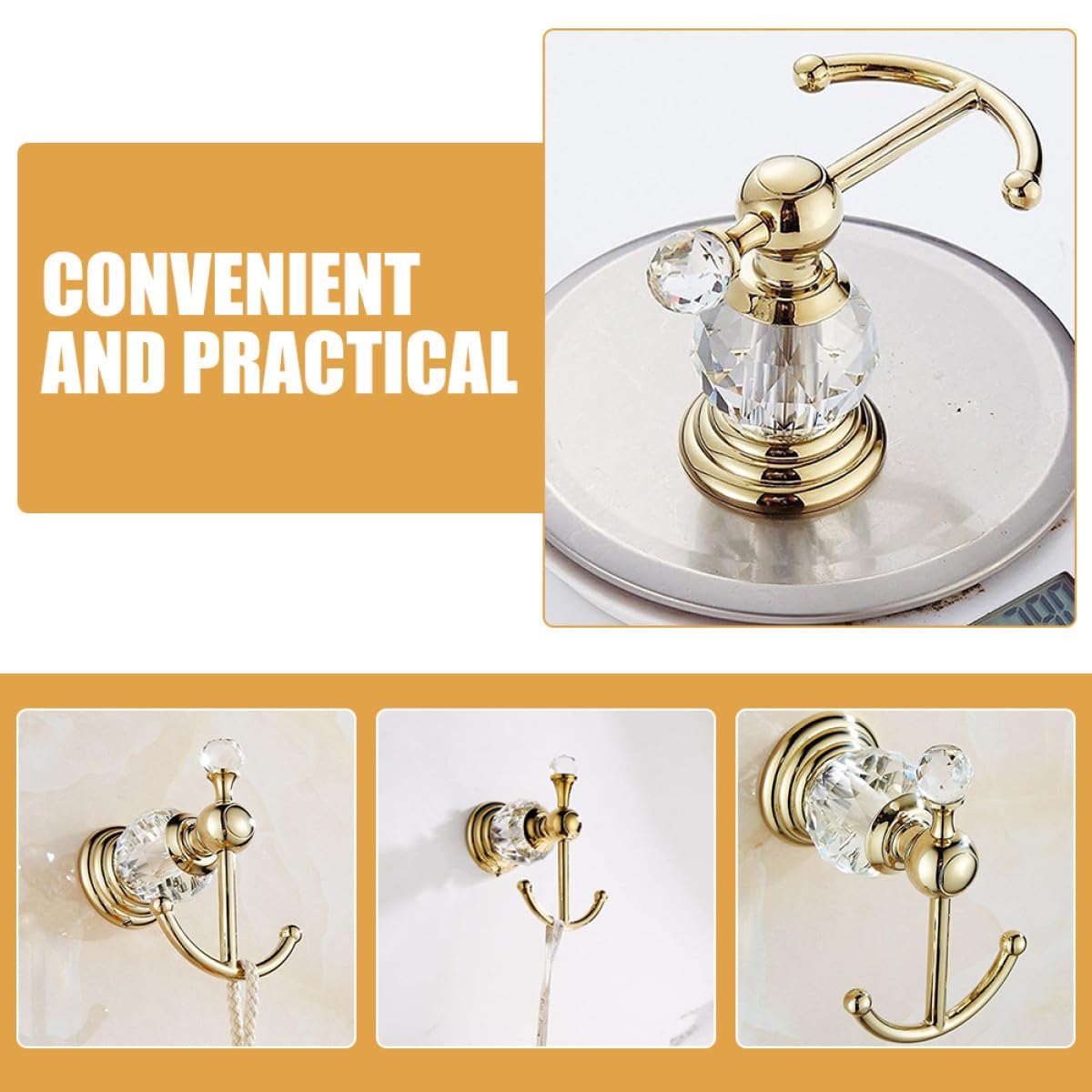 Gancho de Pared Dorado para Batas y Toallas, Acero Inoxidable Resistente, Diseño Cristal, Perchero Mural para Baño y Cocina, Gancho de Almacenamiento para Colgar Ropa y Toallas