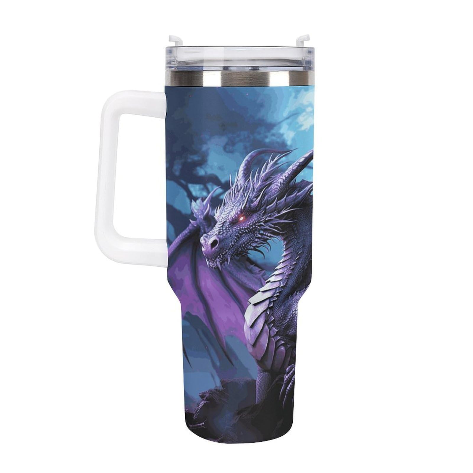 Tazas de luna púrpura con pajita y asa, taza de café con aislamiento al vacío de doble pared, botellas de agua para café helado, té, bebida caliente y fría