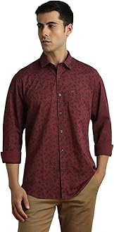 Peter EnglandLeaf Print Cotton Shirt for Men – Full Sleeves, Casual Style