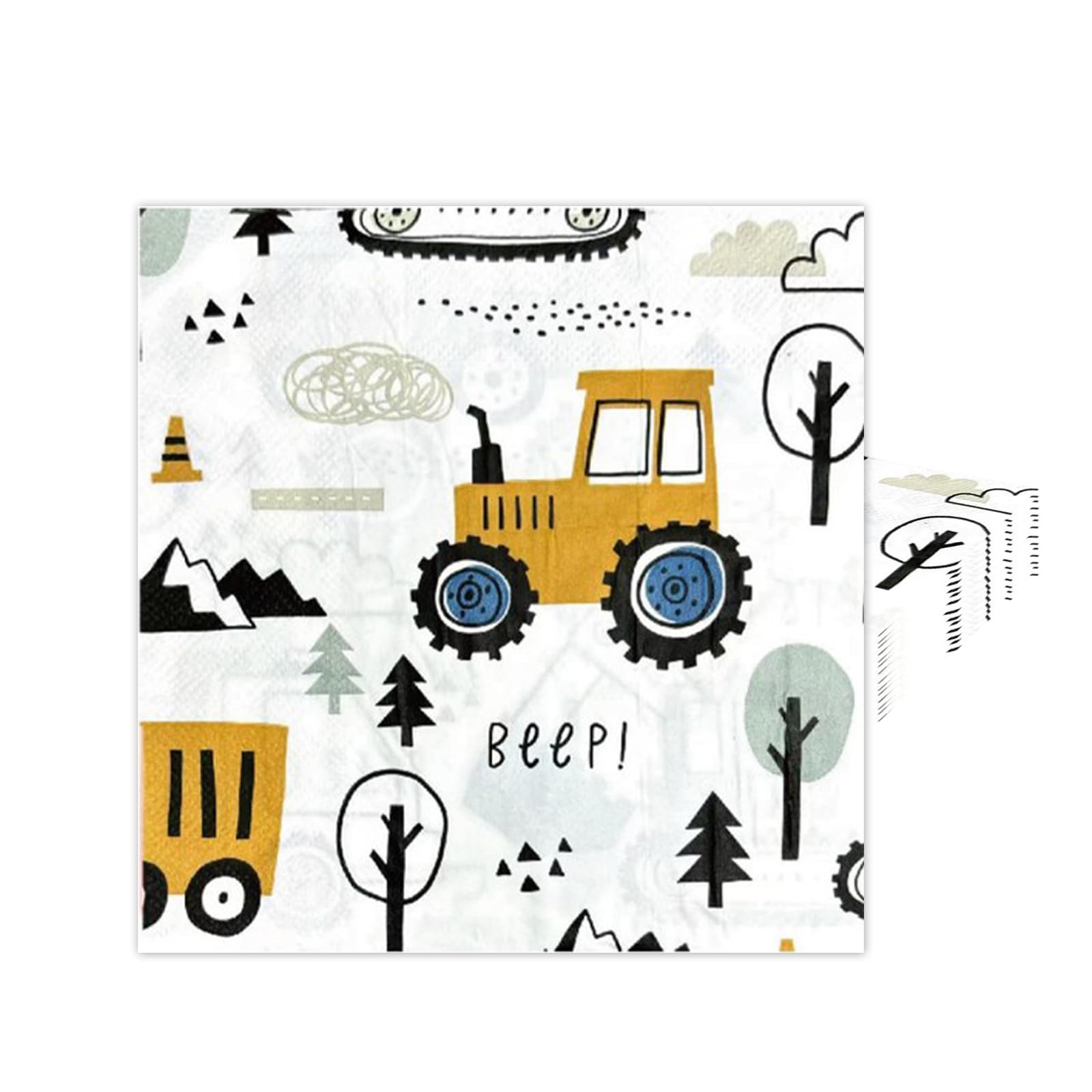 Nymora 20 Pcs Construction Paper Napkins, Digger Birthday & Construction Party Decorations, Excavator Disposable Serviettes for Kids Boys Luncheon Dinner