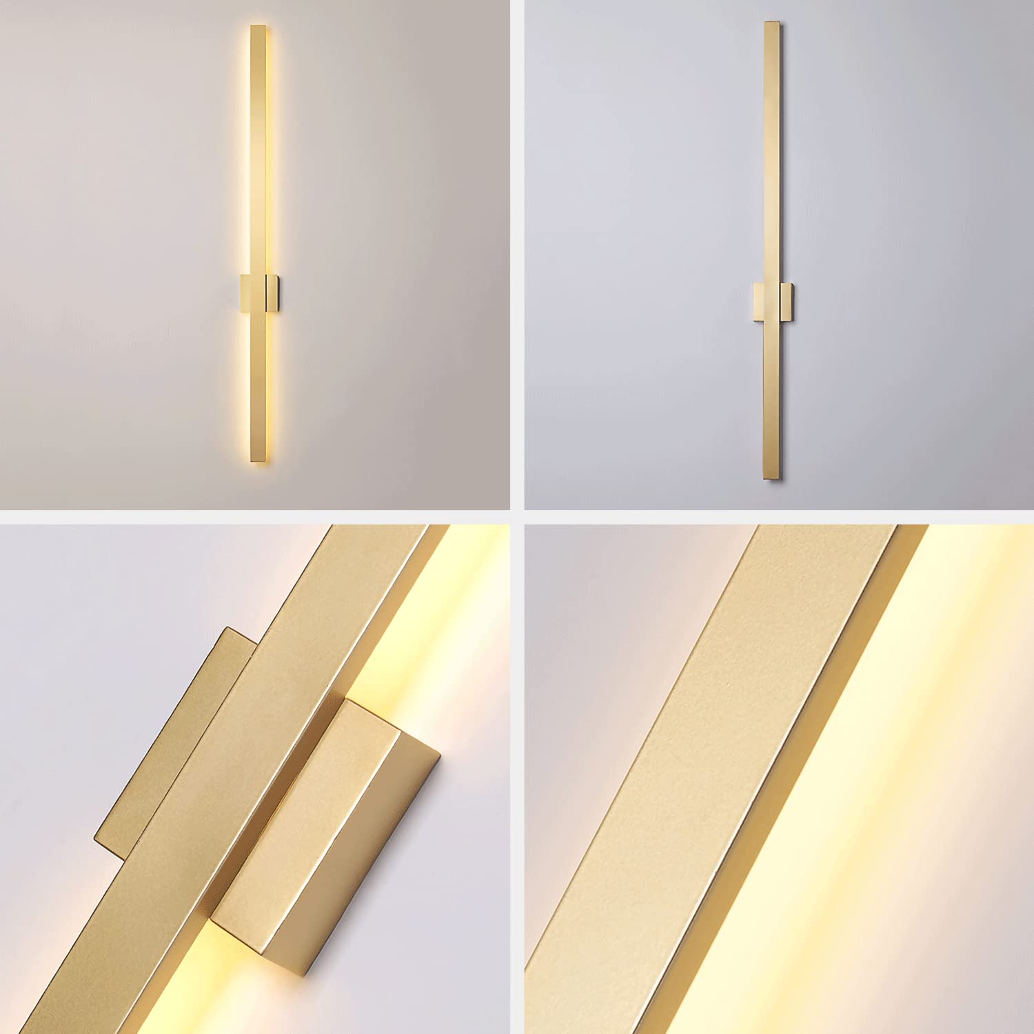 Długa i kreatywna lampa ścienna z akrylowym kloszem, nastrojowym oświetleniem, nowoczesna lampa aluminiowa i metalowa LED 6000K, minimalistyczne złote oprawy nastrojowe