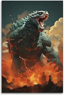 Godzilla Poster Angry Godzilla Wall Decor Retro Monster Pictures Decorative Poster Kids Bedroom Canvas Art Poster And Wall Art Picture Print Modern Family Bedroom Decor Posters 16x24inch(Unframed)