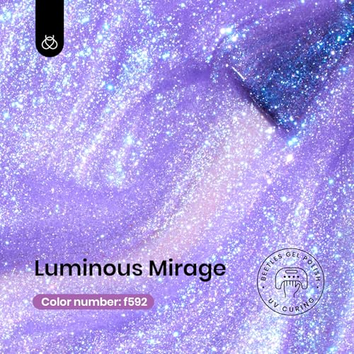 Image of Beetles Glitter Gel Nail Polish, 15ML Purple Jelly Gel Polish Shimmer Neutral Nail Polish Sheer Translucent Effect Nail Concealer Soak Off UV Luminous Mirage Series Manicure Gift for Women