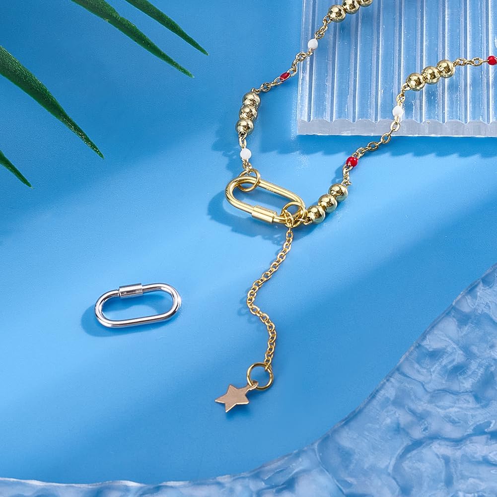 PH PandaHall 2pcs 925 Sterling Silver Screw Lock Clasps, 15x8.5mm Long Necklace Clasp and Closure Bail Clasp Necklace Enhancer Connector Key Clasps for Jewelry Craft Keychain Making, Golden & Platinum - Image 4