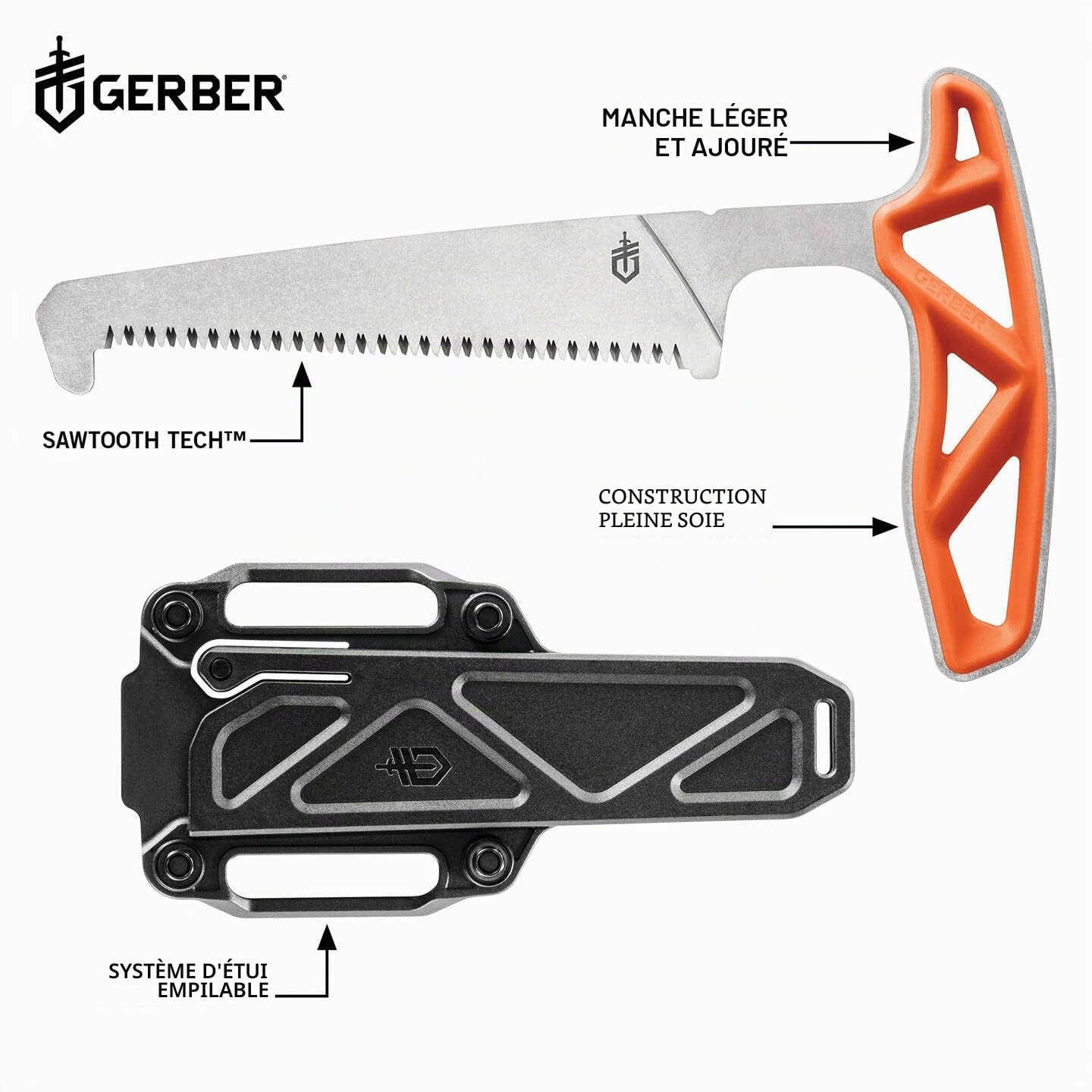 Gerber Scie Exo-Mod Saw, Longueur de Lame : 10,8 cm, Matériau : 7Cr17MoV, Orange, 30-001810