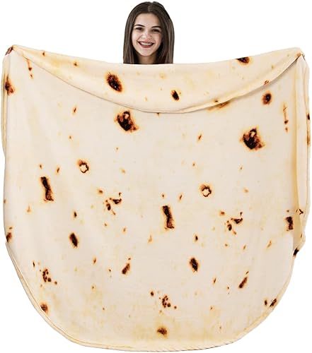 Miniatura 2 de Vessia Manta de tortilla de burritos tamaño (beige, 71 pulgadas), manta gigante realista divertida de comida para adultos y niños, 300 GSM doble