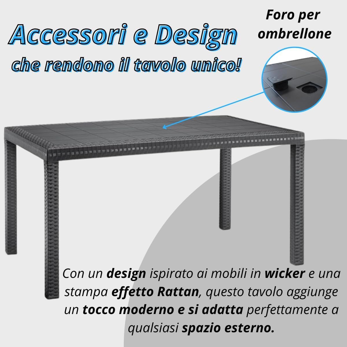 Tomaino Set Tavolo e Sedie Da Giardino in Plastica 4 Posti Impilabili Effetto Rattan Nero