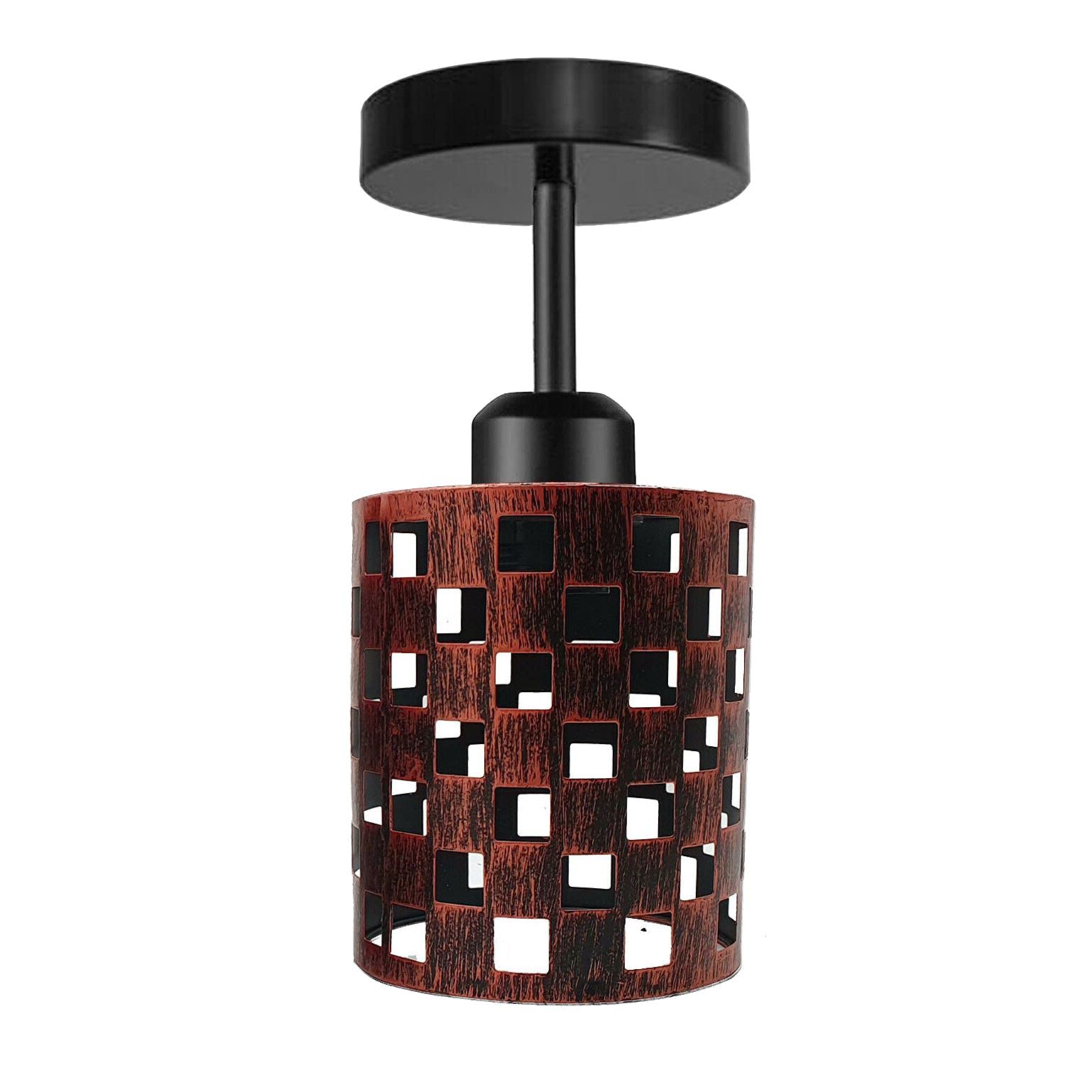 DC Voltage Metal Rustic Red Lamp Shade 12W x 24H Semi Flush Mount E27 Ceiling Industrial Pendant Light Fitting Hanging Wire Cage for Living Room Hallway Kitchen