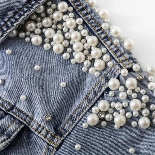 FantasyGears Women's Jeans Jacket Rhinestone Pearl Denim Jacket Embroidered Oversized Plus Size Jacket Streetwear3