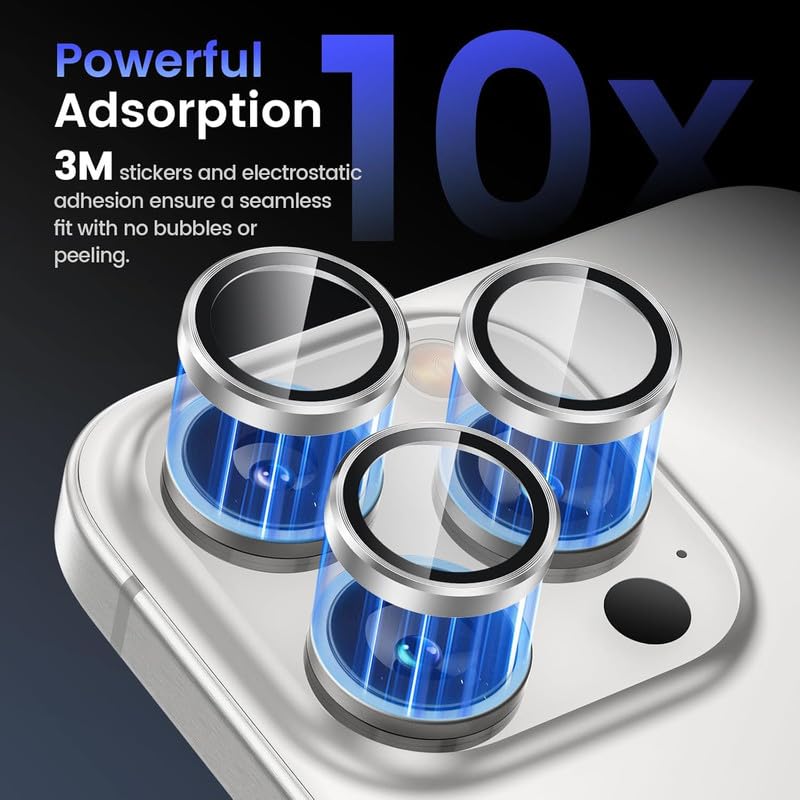 Image of Skinomi Camera Lens Protector Compatible with iPhone 16 Pro / 16 Pro Max [Anti-Scratch] Premium Tempered Glass Film Aluminum Alloy Lens Ring Cover -White Titanium
