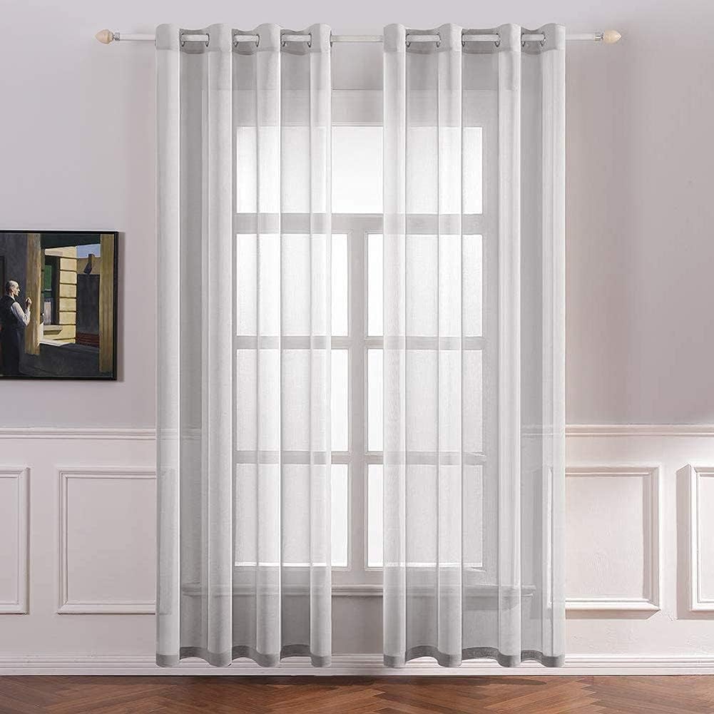 Curtains Sheer Curtains Transparent Curtains Eyelet Scarf Window Scarf Decorative Scarf for Living Room Bedroom Set of 2,Gray,W140XL137cm(55X54”)