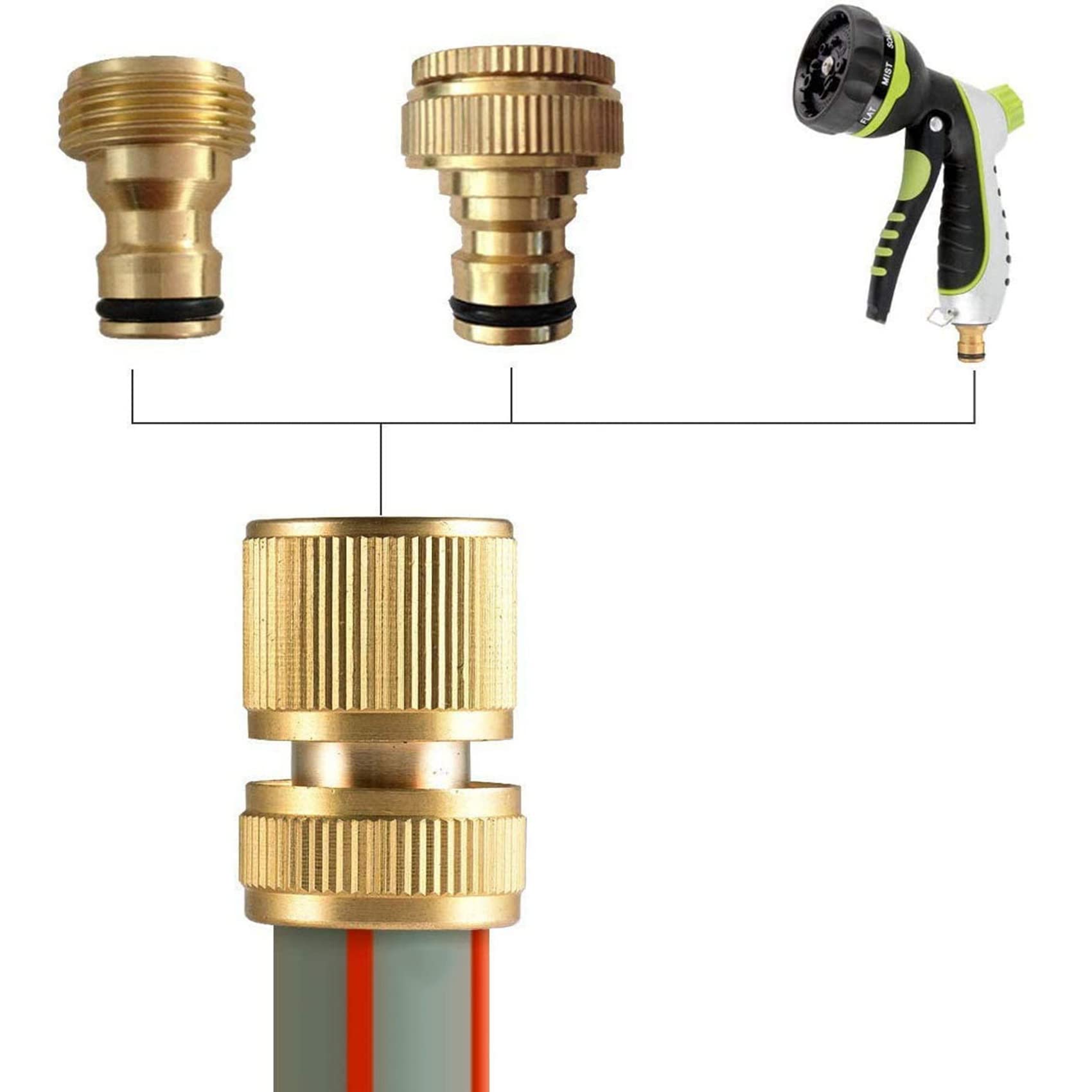 20 Raccordi Idraulici, Connettori per Tubo da Giardino da 1/2 Pollici e 3/4 Pollici, 2 in 1 e 1/2 Pollici, Connettore Rapido per Tubo Flessibile