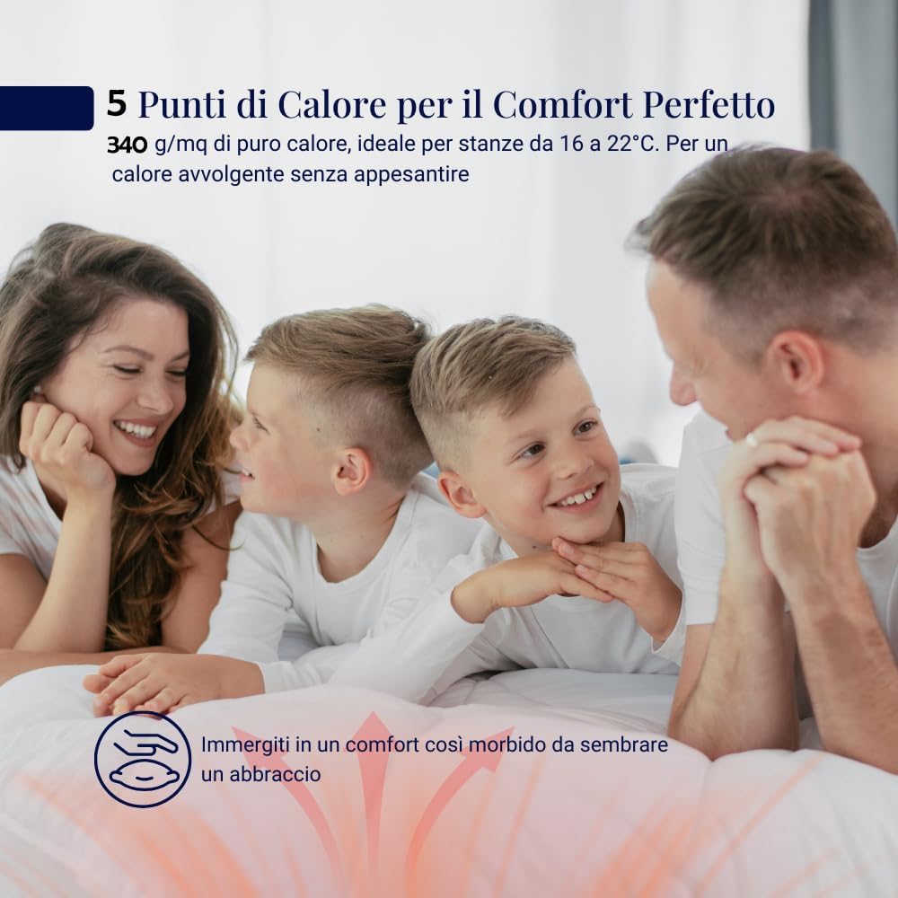 SofficePiuma - Daunex Piumino Letto 5 Punti Calore, Art ROMEO, Piumone Singolo, 340gr/mq (250x200 Matrimoniale standard)