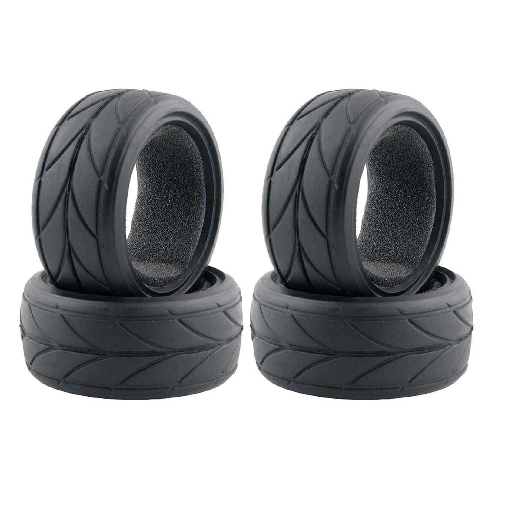 KEEDA Pack of 4 Rubber Tyres with Foam Inserts Tyres for 1/10 HSP Tamiya HPI Kyosho RC On Road Runflating Touring Car (D, 62 mm)