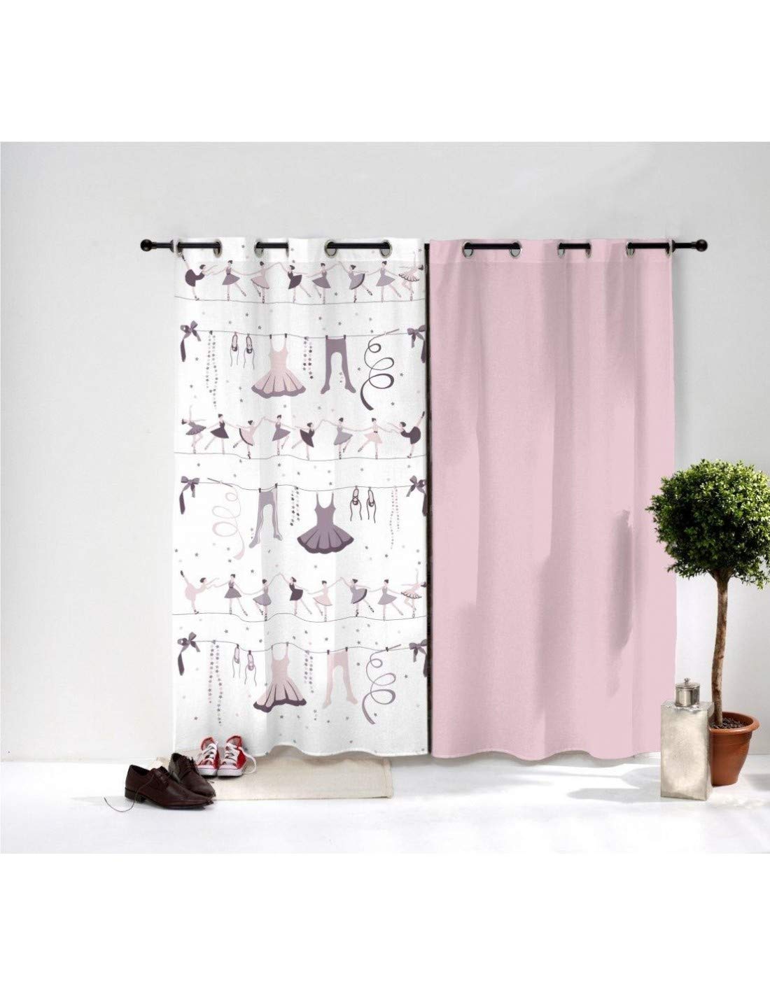 Paire de Rideaux Danseuse Ballerine Rose double panneau 145 L x 180 H cm haute densité