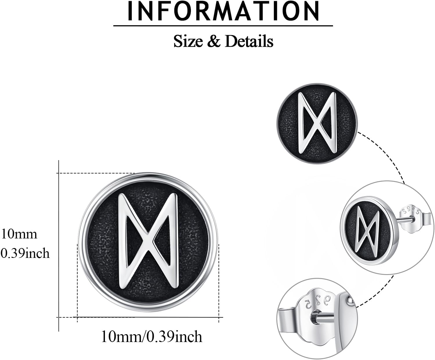 925 Sterling Silver Viking Runes Stud Earrings for Men Women Hypoallergenic Norse Earrings Piercing Earrings Viking Jewelry Gift for Birthday Anniversary - Image 2