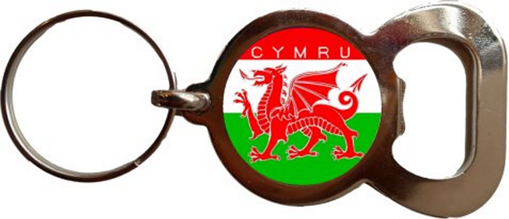 PJ4U CYMRU Wales Welsh Bottle Opener Metal Keyring And Velvet Gift Bag