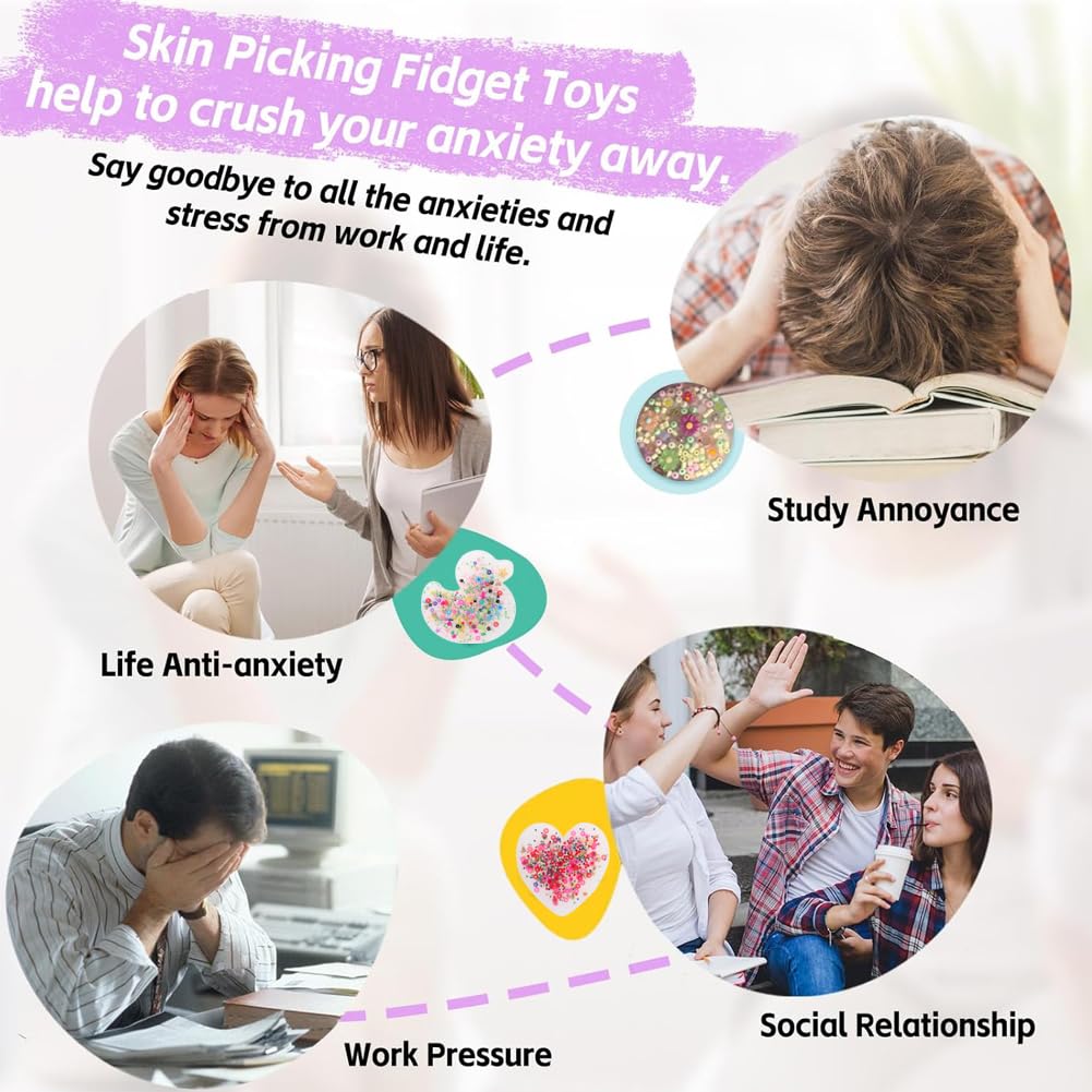 Skin Picking Fidget Toys,3 Stück Skin Picking Spielzeug Silikon Picking Pad Skin Picking Party Sensorisches Spielzeug Anti-Stress Relief Fidget Toy Für ADHD OCD(Herzförmig+Rund+Ente)