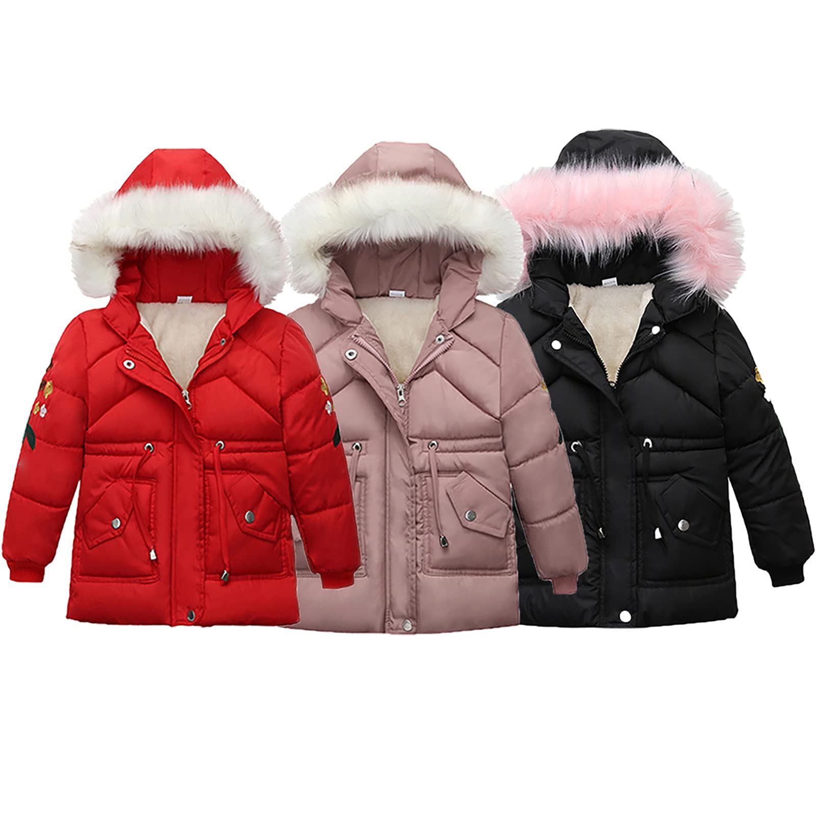 Genérico Chaqueta Niña Invierno Niño Niña Abrigo Invierno Chaqueta Plumas Caliente Acolchada Largo con Pelo Capucha por 2-7 años Chaqueta Niña Invierno Caliente Grueso Forro de Algodón