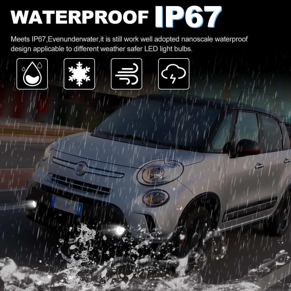 NJSBYL LED Fog DRL Daytime Running Lights for 2012-UP Fiat 500 500c 500L 500X Front White LED Parking Driving Spot Fog Lamps Switchback Amber LED Turn Signal Lighting Assembly
