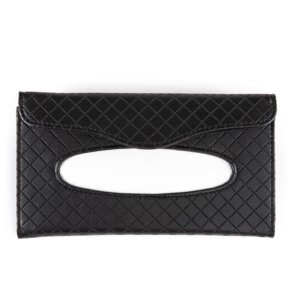 APEBAZY Car Tissue Holder, Sun Visor Napkin Holder, Car Visor Tissue Holder, Hanging Paper Towel Clip, PU Paper Towel Box (Black)