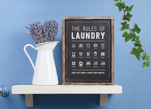 Miniatura 5 de Letrero de lavandería con símbolos de The Rules of Laundry para decoración y accesorios de lavandería con marco de madera rústica, decoración para