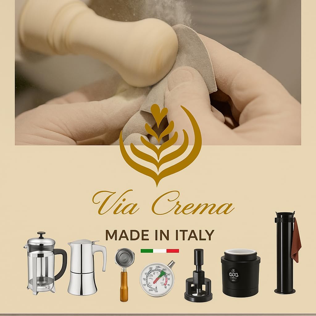 VIA CREMA Coffee Tamper. Portafilter Tamper. Coffee Tamper, Made in Italy. Coffee Machine, Portafilter Accessories (Olive Wood, 53 mm)