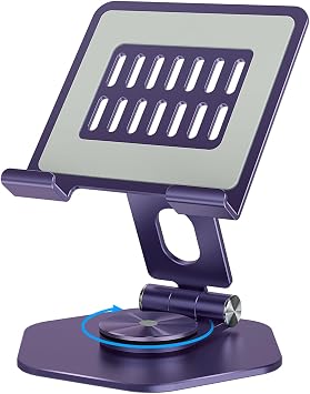 Aluminum Tablet Stand, 360 Swivel for 512.9in Devices, Purple | Adjustable Viewing Angles; Foldable and Storage; Anti-Slip Protection; Improve heat dissipation