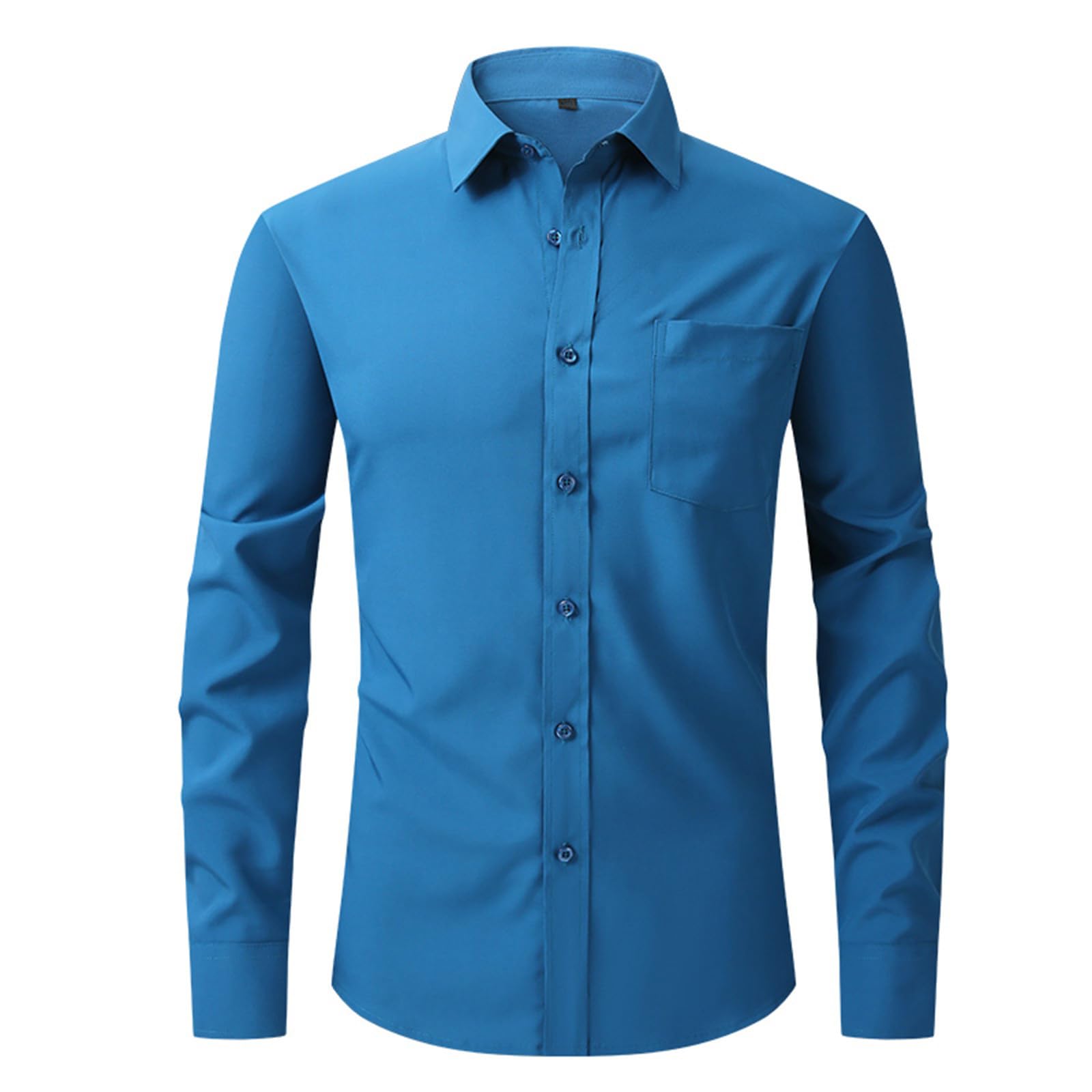 Uillui Mens Dress Shirt Regular Fit Solid Formal Wedding Prom Button Down Shirts Long Sleeve Stretch Business Dress