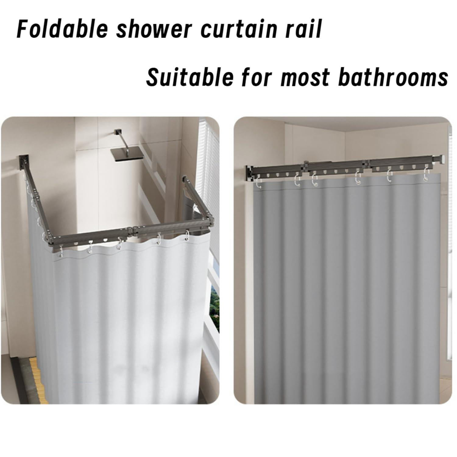 Tenda Doccia Pieghevole,con Tenda da Doccia Impermeabile, con 12 Anelli,per Bagni Piccoli,Spogliatoi,Camper,Grigio